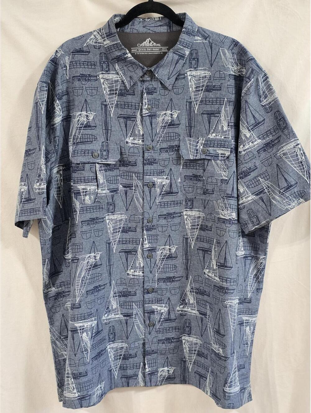 Croft & Barrow Quick Dry Men's Short Sleeve Shirt Blue Sailboat Print XXLT, NWOT